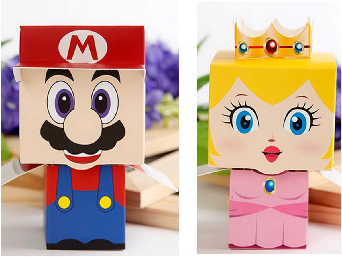 Mario Uitdeeldoosjes | Mario | Peach | Kinderfeestje | Traktatie Box | Jongens | Meisjes | Karton | Uitdeelcadeautjes Kinderen | 8 Stuks